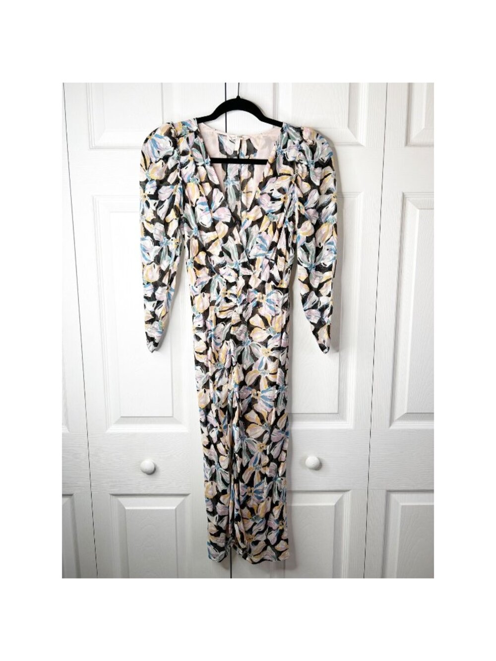Rebecca Taylor Fleur Black Floral Print Ruched Midi Dress Women's Size 0